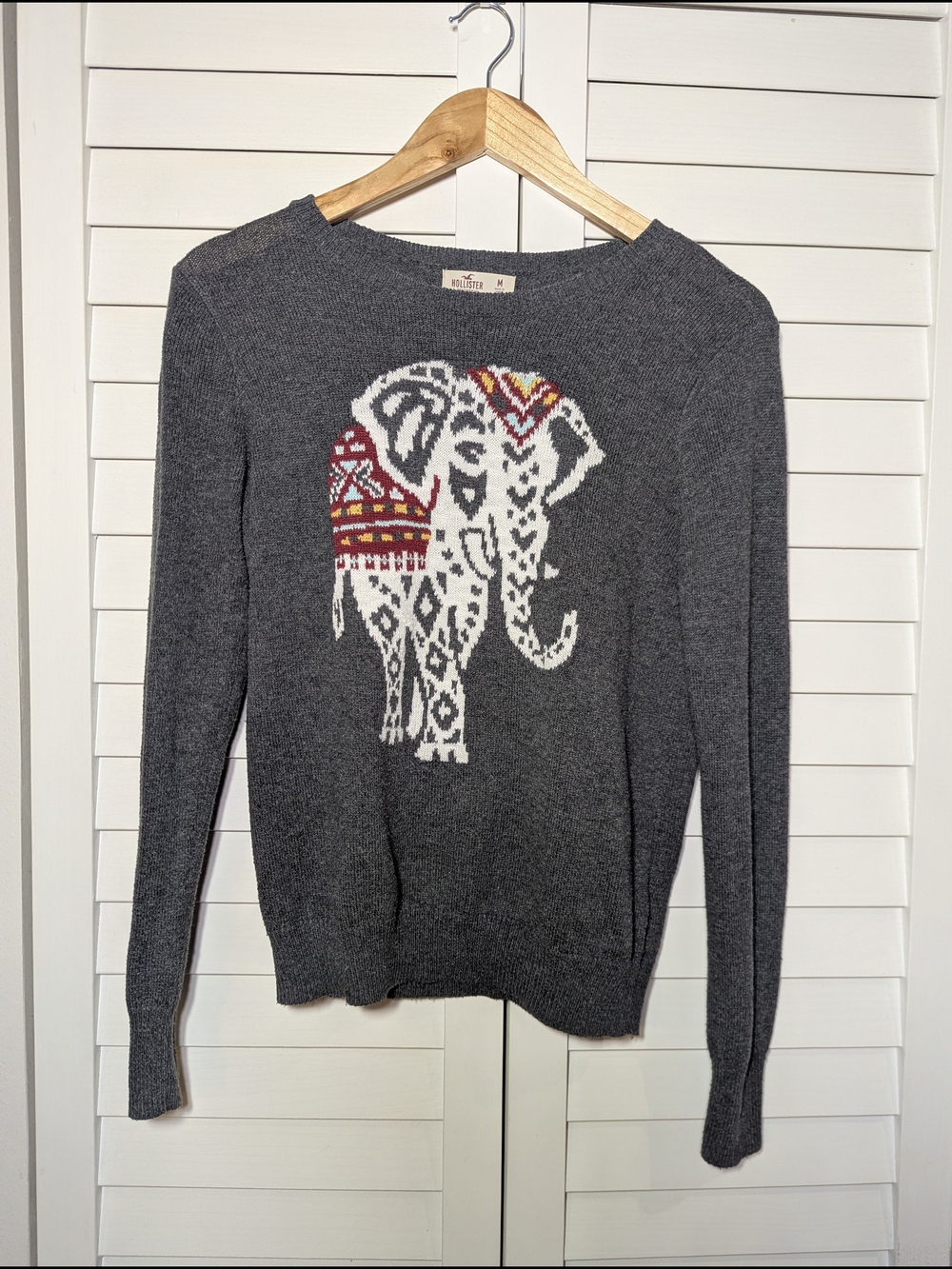 Hollister Charcoal Crewneck Elephant Sweater